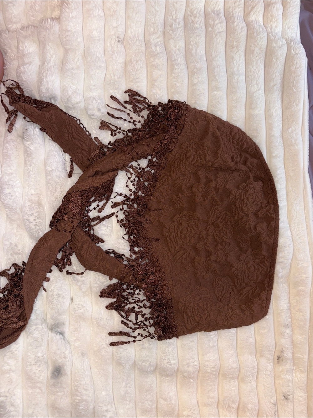 Brown Lace Beaded Fringe Headscarf - Women Accessories